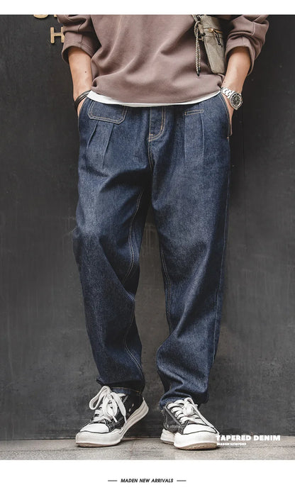 Maden Retro Denim Wash Baggy Men's Jeans Wide Leg Tapered Pants Fashion Casual Streetwear Jean Straight Elastic Men Trousers