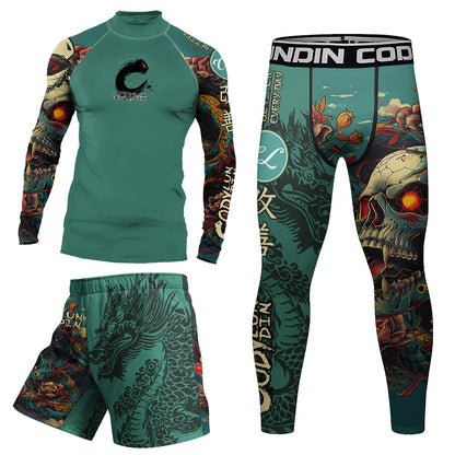 Mock Neck Hot MMA No Gi Rashguard Jiu Jitsu T-shirt+Pants Boxing Jerseys Set BJJ Muay Thai Shorts Compression Legging Sportsuit