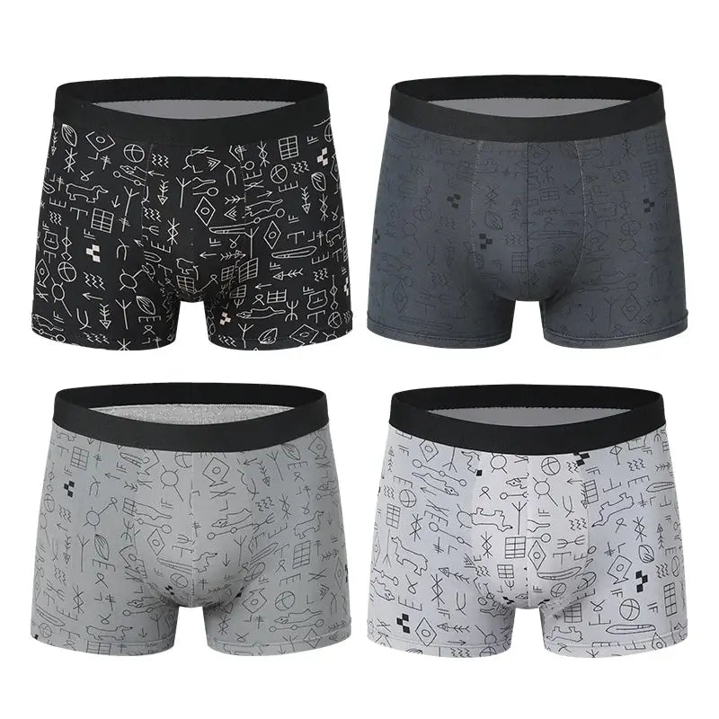 4/10piece Set Of European And American Men's Fashionable Printed Boxer Shorts Loose Oversized Elastic Waist Underwear Base Short