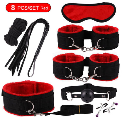 Hot Exotic Bed Bondage Set BDSM Kits Exotic Sex Toys For Women  Adults Games Leather Handcuffs Whip Gag Nipple Clamps Sex Shop