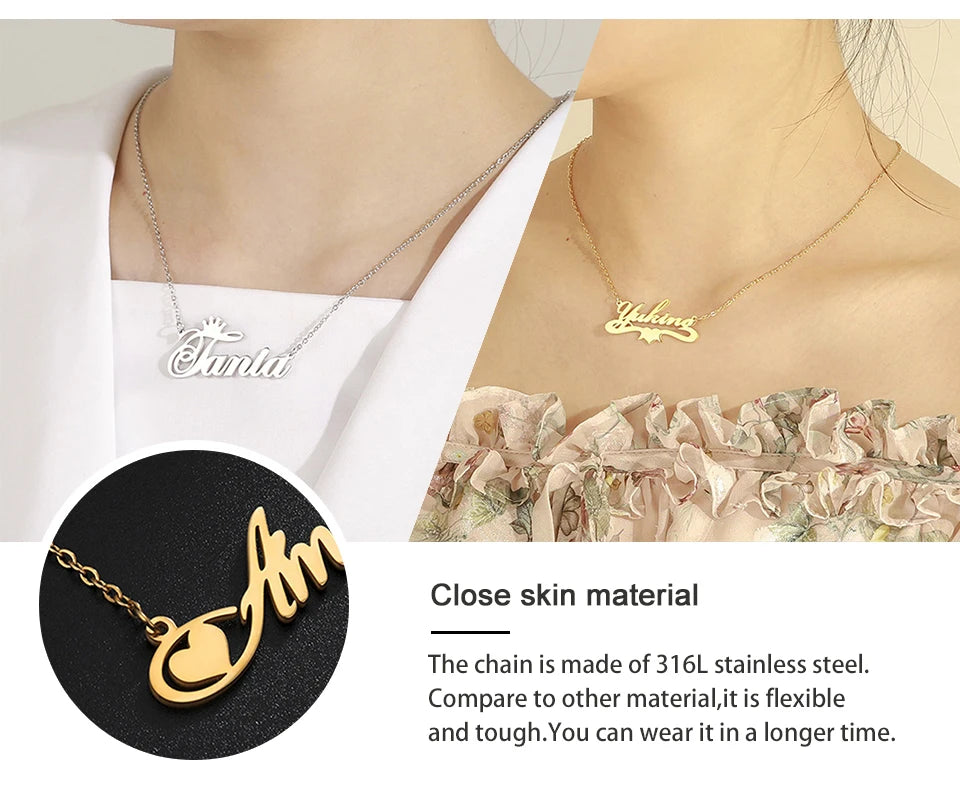 Custom Name Necklace for Women Men Stainless Steel Customized Personalized Arabic Name Choker Chain Jewelry Valentine's Day Gift