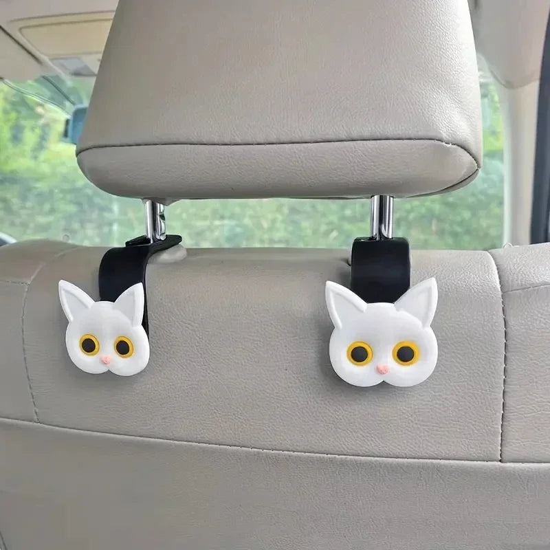 Cute 3D Cartoon Cat Car Seat Headrest Hook - Universal Vehicle Storage Organizer for Handbags, Wallets, and Jackets - Cute Ca