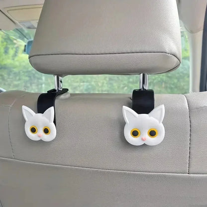 Cute 3D Cartoon Cat Car Seat Headrest Hook - Universal Vehicle Storage Organizer for Handbags, Wallets, and Jackets - Cute Ca