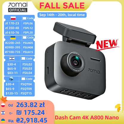 Global Version 70mai Dash Cam A800Nano 4K Image HDR GPS ADAS 24H Parking  70mai A800Nano True 4K Car DVR