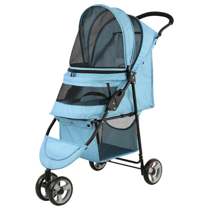 Pet Stroller Lightweight Comfortable Medium Size 3 Wheel Foldable Oxford Mesh Fabric For Dogs Cats Travel Carriers Transport