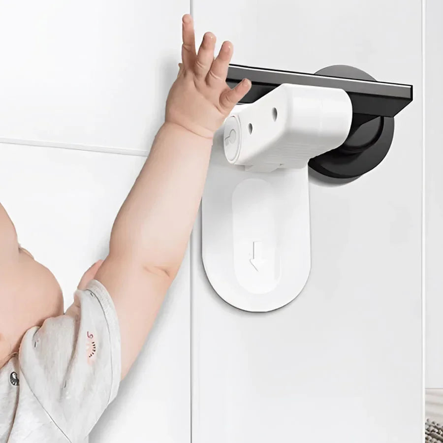 Universal Door Lever Lock Anti-Open Child Baby Safety Locks Punch-Free Multifunction Hidden Button Buckle for Home Security