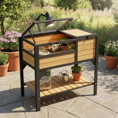 Turtle House Turtle Habitat Indoor Outdoor Wooden Turtle Enclosure with Lighting Stand Support Legs Reptile Cage Small Animals Gecko Lizard Snake