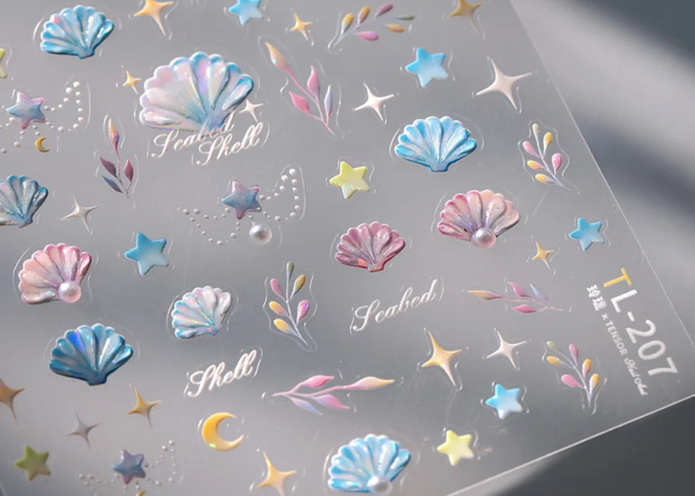 Shell Light Starfish Shell Nail Stickers Cute Starfish Decorative Stickers For Nails DIY 3D Self Adhesive Summer Manicure Decals
