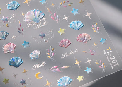 Shell Light Starfish Shell Nail Stickers Cute Starfish Decorative Stickers For Nails DIY 3D Self Adhesive Summer Manicure Decals