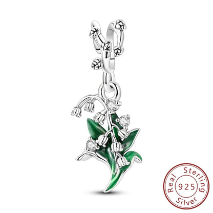 Original 925 Sterling Silver Charm Beads Clover Sunflower Tulip Carnation Pendant For Women Jewelry Fashion Gift