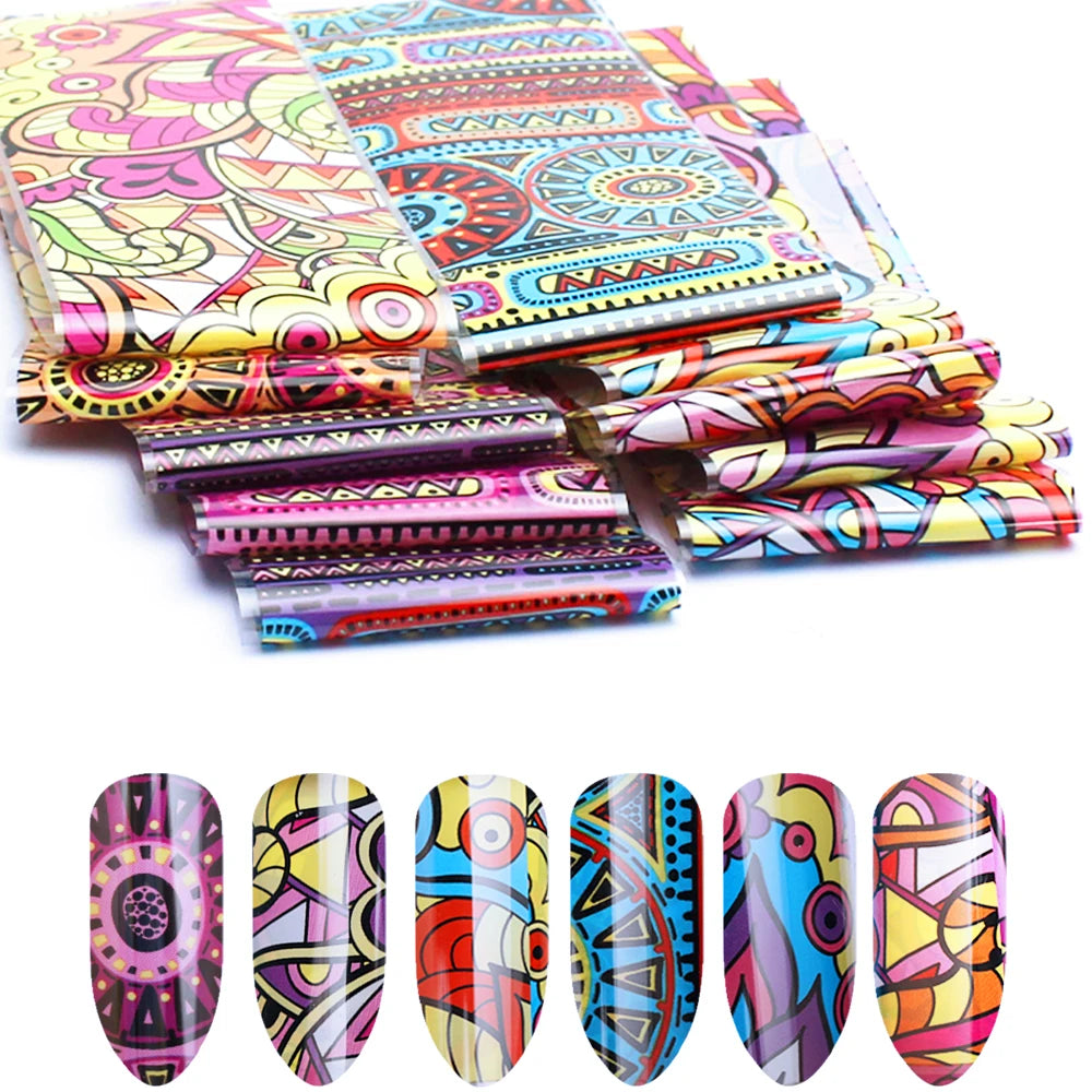 16Pc Holographic Nail Foil Set Starry Transfer 20*4cm Sticker Laser Flowers Leopard Mix Design Decal DIY Nail Art Decoration