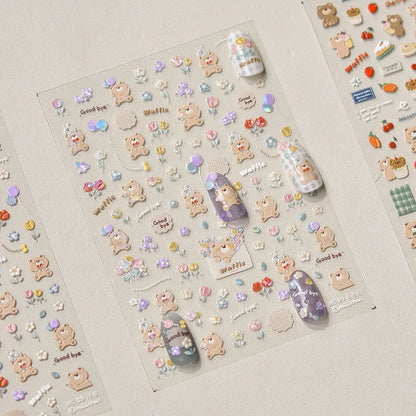 Collage Text English Letter Musical Note Star Graffiti Colorful 5D Love Heart Bowknot Nail Art Sticker Adhesive Manicure Decals