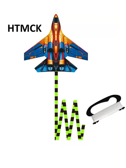 HTMCK Fighter Jet Kite 45cm Large Plane Kite With 100m Line Handle Outdoor Sport Flying Kites For Kids Adults Beach Park Easy To