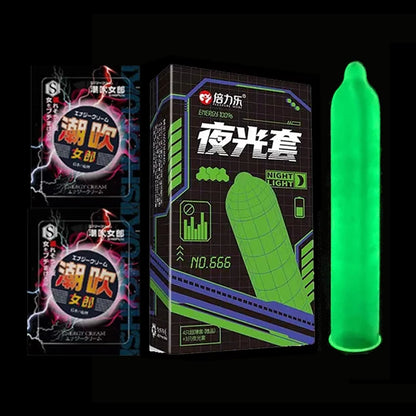 Glowing Delay Ejaculation Condoms For Men Fluorescence Rubber Condom Noctilucent Penis Sleeves Sex Toys For Women Sex Toys Shop
