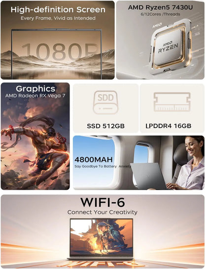 ACEMAGIC LX15PRO Laptop 15.6inch FHD Laptop AMD Ryzen 5 7430U 16GB RAM 512GB SSD Windows 11 Pro Notebook 180° Flip Computer Wifi6 BT5.2