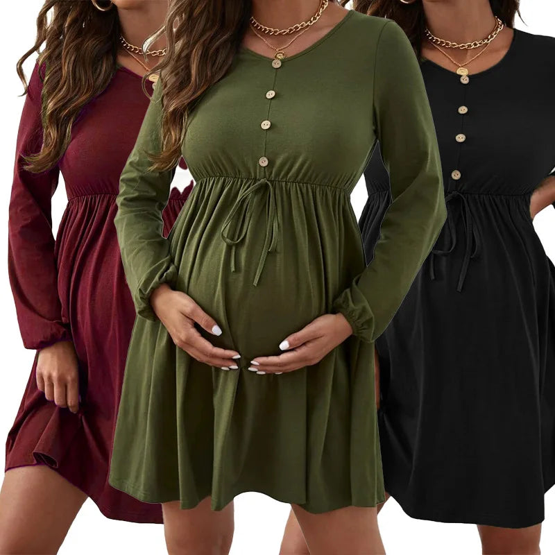 Maternity Dresses Photoshoot Women Clothes Summer Striped Short Sleeve Pregnant Button-down Casual Dress Fashion Shirt Clothing
