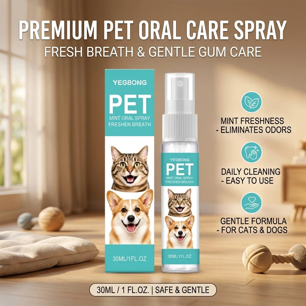 Pet Mint Oral Spray Cleaning Teeth Reduce Plaque Accumulation Eliminate Odor Fresh Breath Protect Gum No-Brush Dental Care Spray