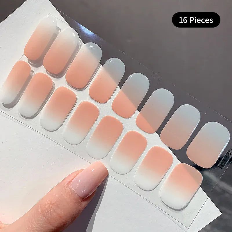 14/16Tips Full Cover Gradient Nail Stickers Multi Color Self Adhesive Slider No Need UV Lamp Cured Press ON Nail Decal