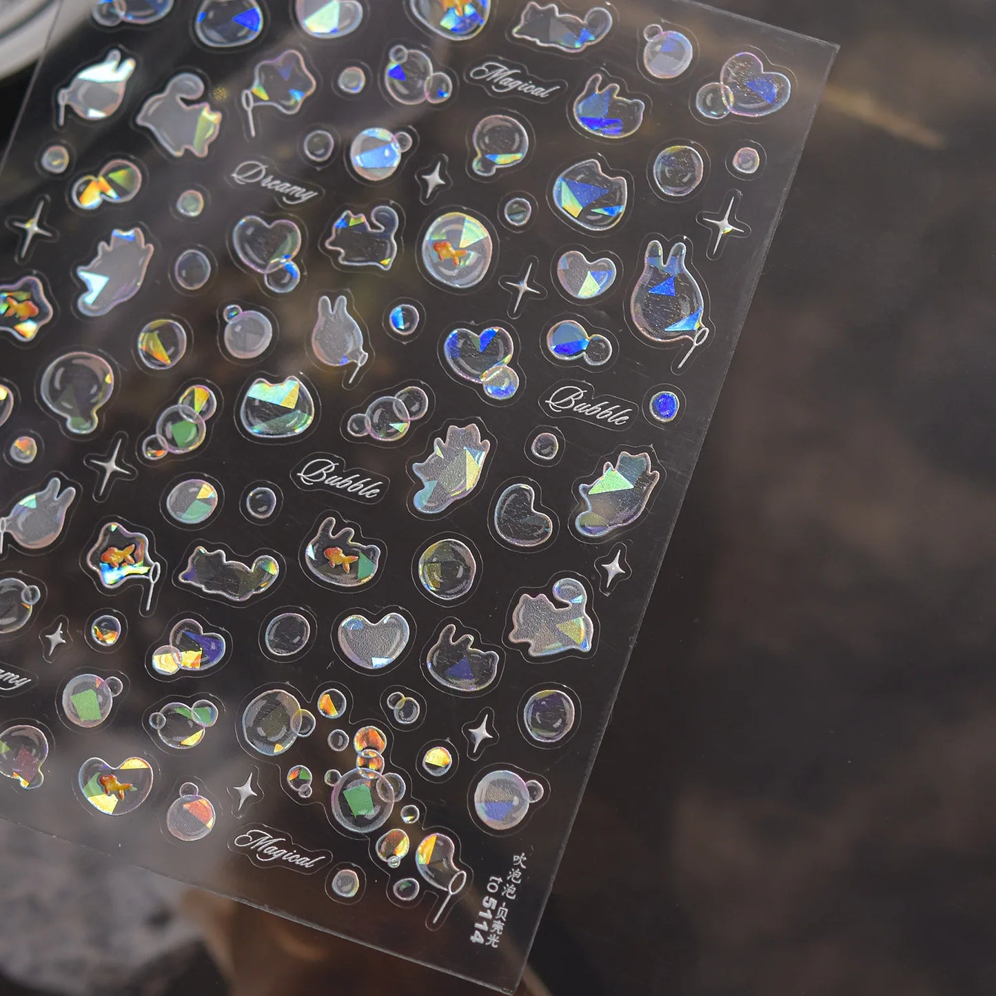 Shiny Blowing Bubble Nail Decorations Stickers 5D Shell Light Love Cat Bubble Transfer Slider Sticker DIY Summer Manicure Decals