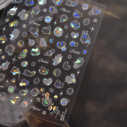 Shiny Blowing Bubble Nail Decorations Stickers 5D Shell Light Love Cat Bubble Transfer Slider Sticker DIY Summer Manicure Decals