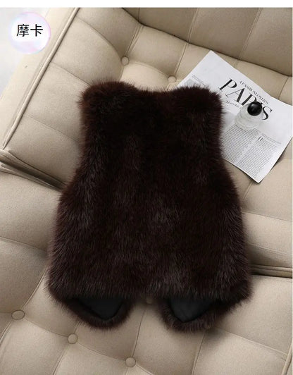 Autumn winter Imitation Fox fur vest Jacket For women Fashion Thick V-neck sleeveless Coat Female Short Faux Fur Waistcoat Tops