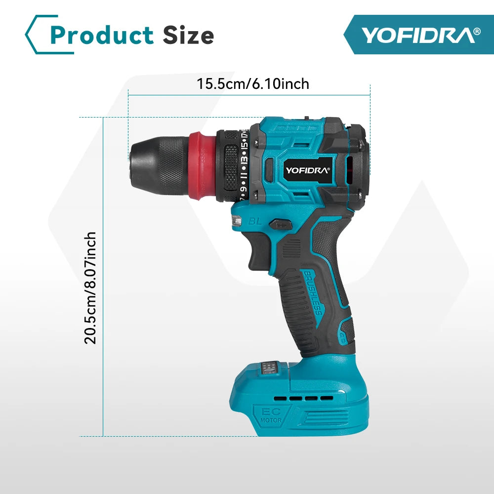 YOFIDRA 2 In 1 Brushless Electric Screwdriver Handheld Hexagonal Drill Screw Driver Home Power Tool Set For Makita Battery Pin