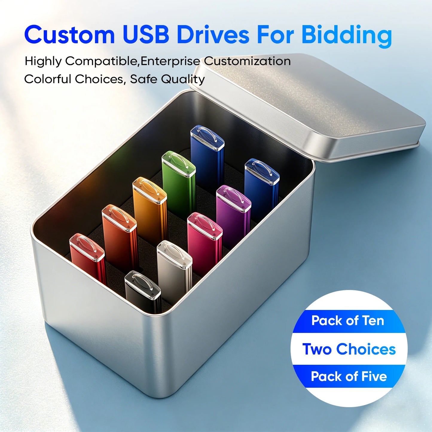 5PCS 10PCS USB Flash Drive 128GB Free Custom Logo Pen Drive 64GB Wholesale Pendrive 32GB Metal Box Memory Stick Storage Device