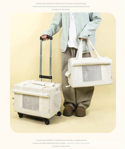 Pet Trolley Case Oxford Double-Decker Pet Travel Bag Luggage Cat Carrier Outings Portable Large-Capacity Breathable 7kg Two Cats