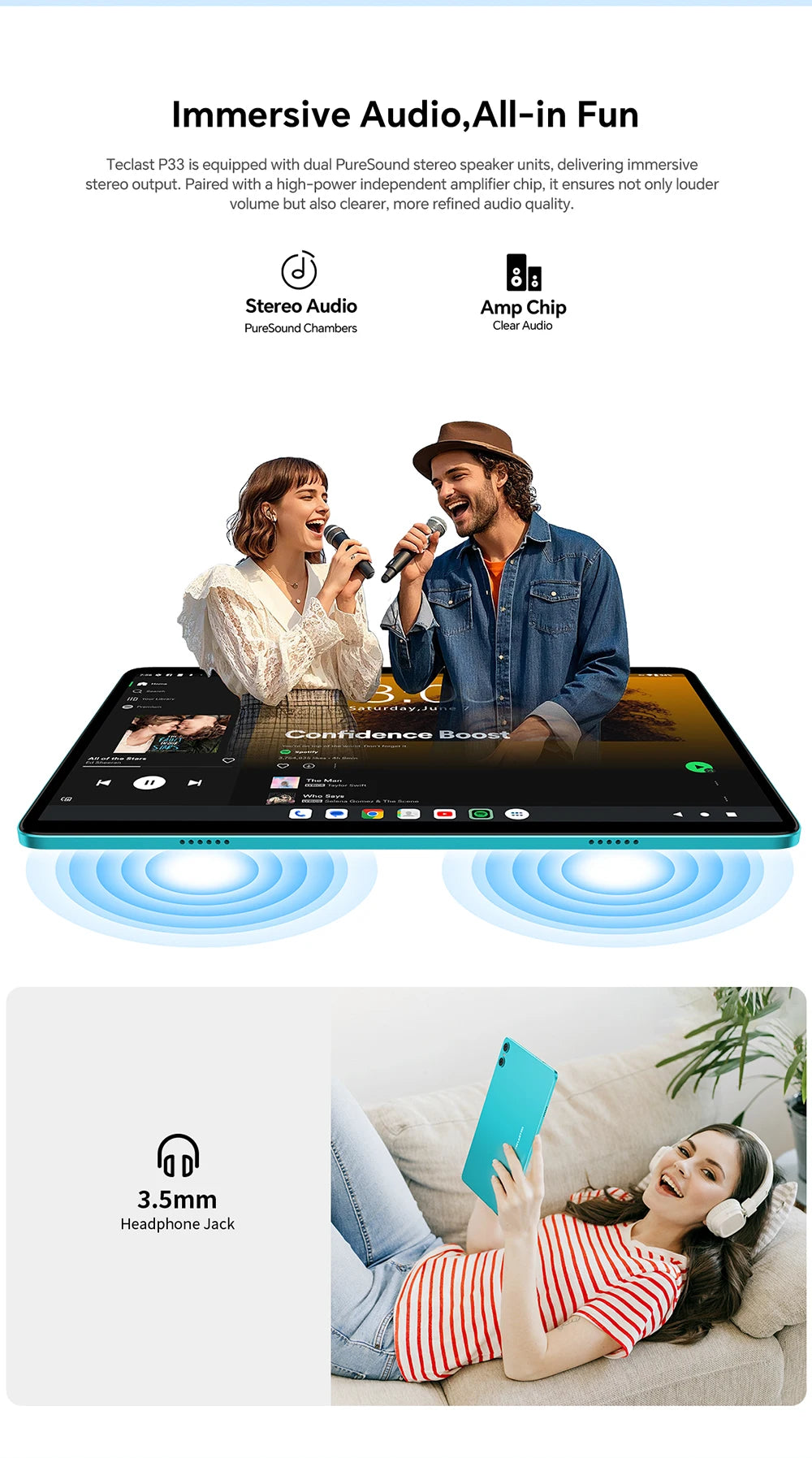 Teclast P33 10.1 Inch Tablet, Android 15, Max 9Gb Ram 64Gb Rom, Wifi 6, 6000Mah Type-C, Dual Camera, Metal Body, Allwinner A333