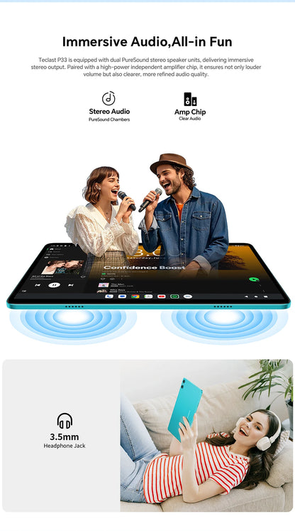 Teclast P33 10.1 Inch Tablet, Android 15, Max 9Gb Ram 64Gb Rom, Wifi 6, 6000Mah Type-C, Dual Camera, Metal Body, Allwinner A333