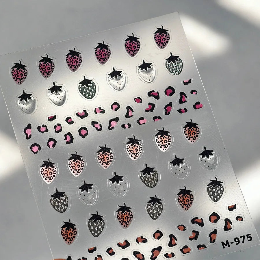 Lovely Red Fruit Strawberry Cherry Bowknot Love Heart Star Silk Ribbon 5D Nail Art Stickers Chic Self Adhesive Manicure Decal