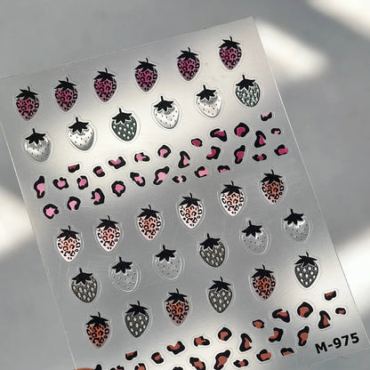 Lovely Red Fruit Strawberry Cherry Bowknot Love Heart Star Silk Ribbon 5D Nail Art Stickers Chic Self Adhesive Manicure Decal
