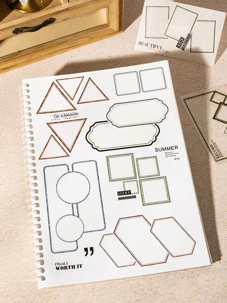Mr. Paper 18pcs/bag Basic Border Theme Dual-Material Die-Cut Stickers Handbook Materials DIY Scrapbook Journal Frame Photo Album
