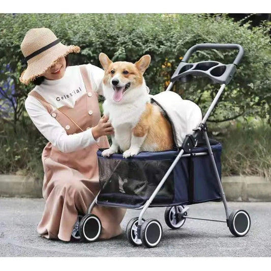 Outdoor Portable Folding Pet Stroller Small Cat Dog Rabbit Hamster Lightweight Vehicle Compatible Carrier Pet Trolley