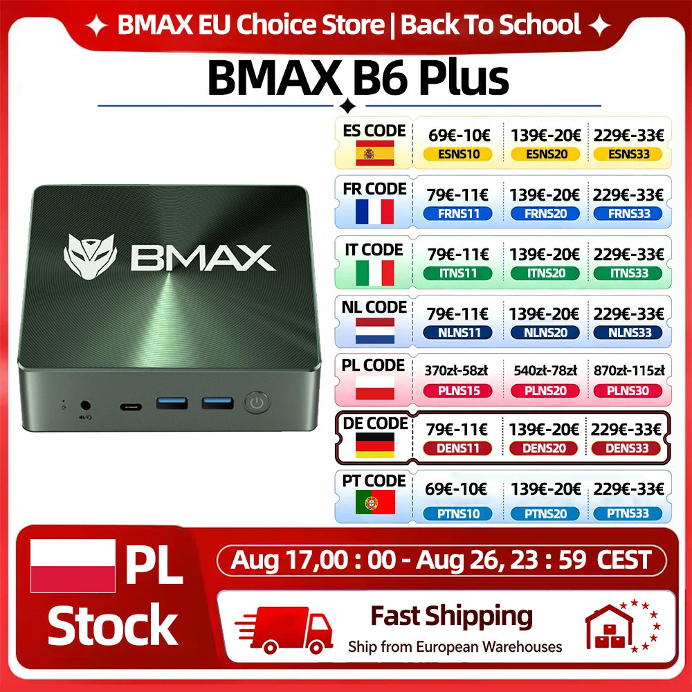 BMAX B6 Plus Mini PC Intel i3-1000NG4 Windows 11 OS 12GB RAM 512GB SSD WIFI 5 USB 3.0 USB * 3 HDMI * 2 Bluetooth Type-C mini pc