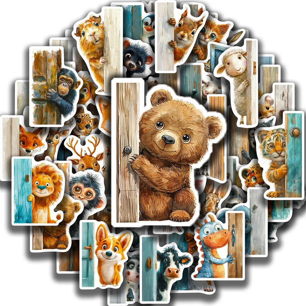 10/30/50pcs Outside The Door Peeping at Animal Stickers Funny Cartoon Sticker Scrapbook Phone Laptop Cute Decals Decoration Toy