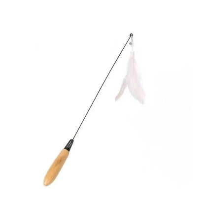 Wooden Handle Spring Teasing Cat Stick Feather Simulation Fishing Rod Cat Teaser Stick Interactive Replaceable Bell Squeaky Cat