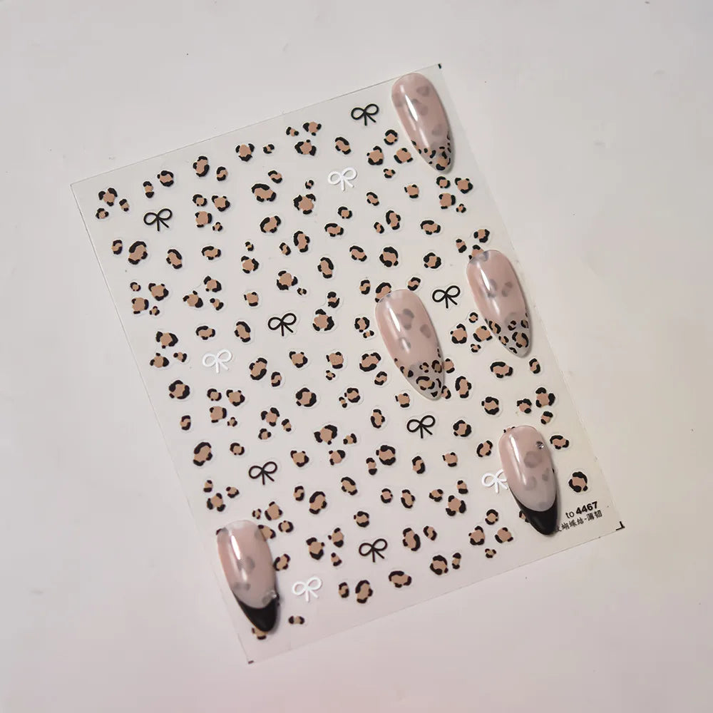 Autumn Winter Leopard Print Bow Nail Art Stickers 3D Thin Tough Nail Sticker Cute Bow Self Adhesive Nails Decorations Decals DIY