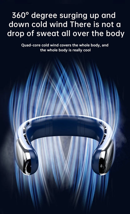 Lenovo Neck Fan 5 Speed Adjustable Bladeless Silent Neck Hanging Fan USB Rechargeable LED Digital Display Ice Refrigeration Fan