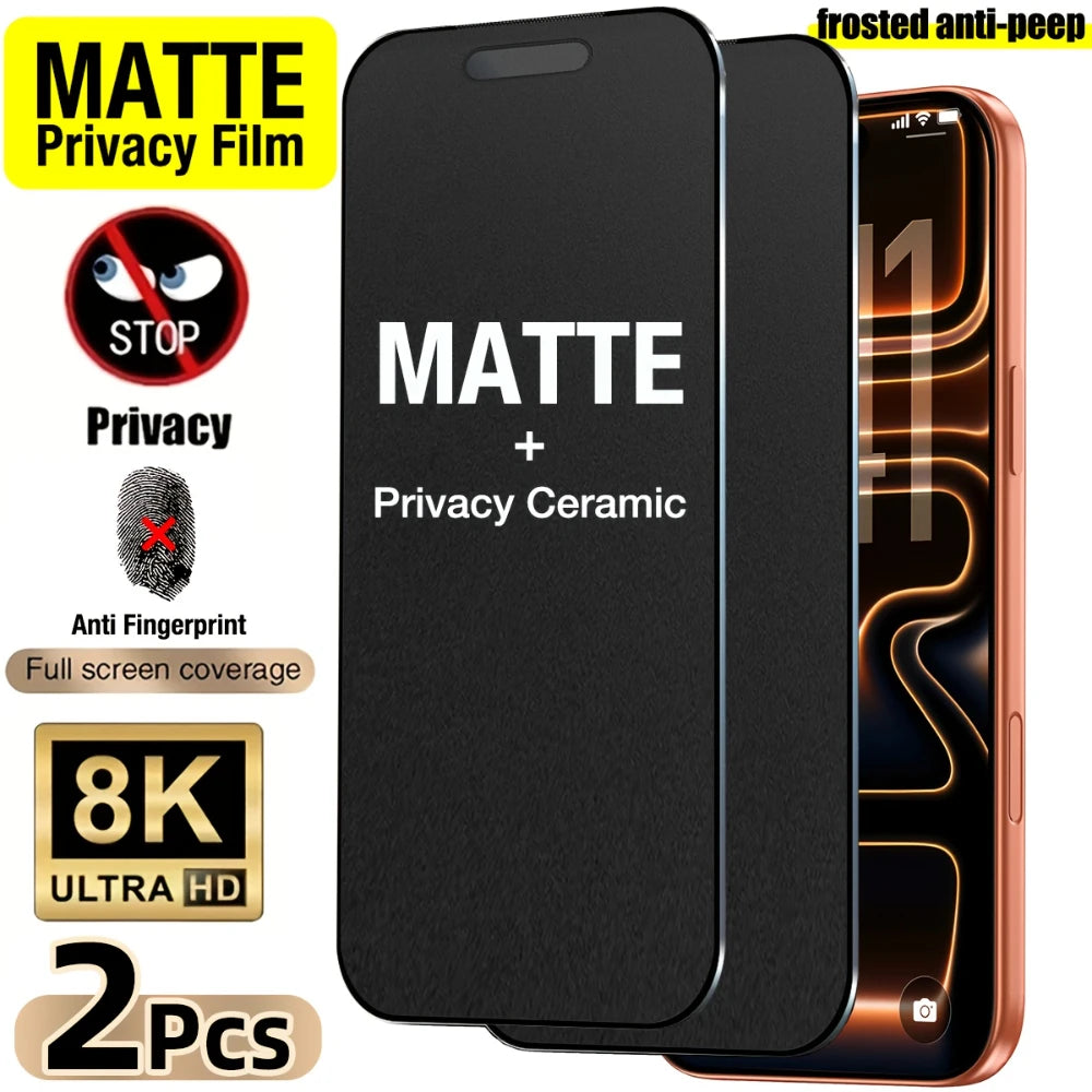 NNBILI 2Pcs Privacy Matte Frosted Ceramic Screen Protectors Designed for iPhone 18 17 16 15 14 13 12 11 Pro Max 17e Full Coverag