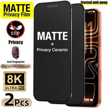 NNBILI 2Pcs Privacy Matte Frosted Ceramic Screen Protectors Designed for iPhone 18 17 16 15 14 13 12 11 Pro Max 17e Full Coverag