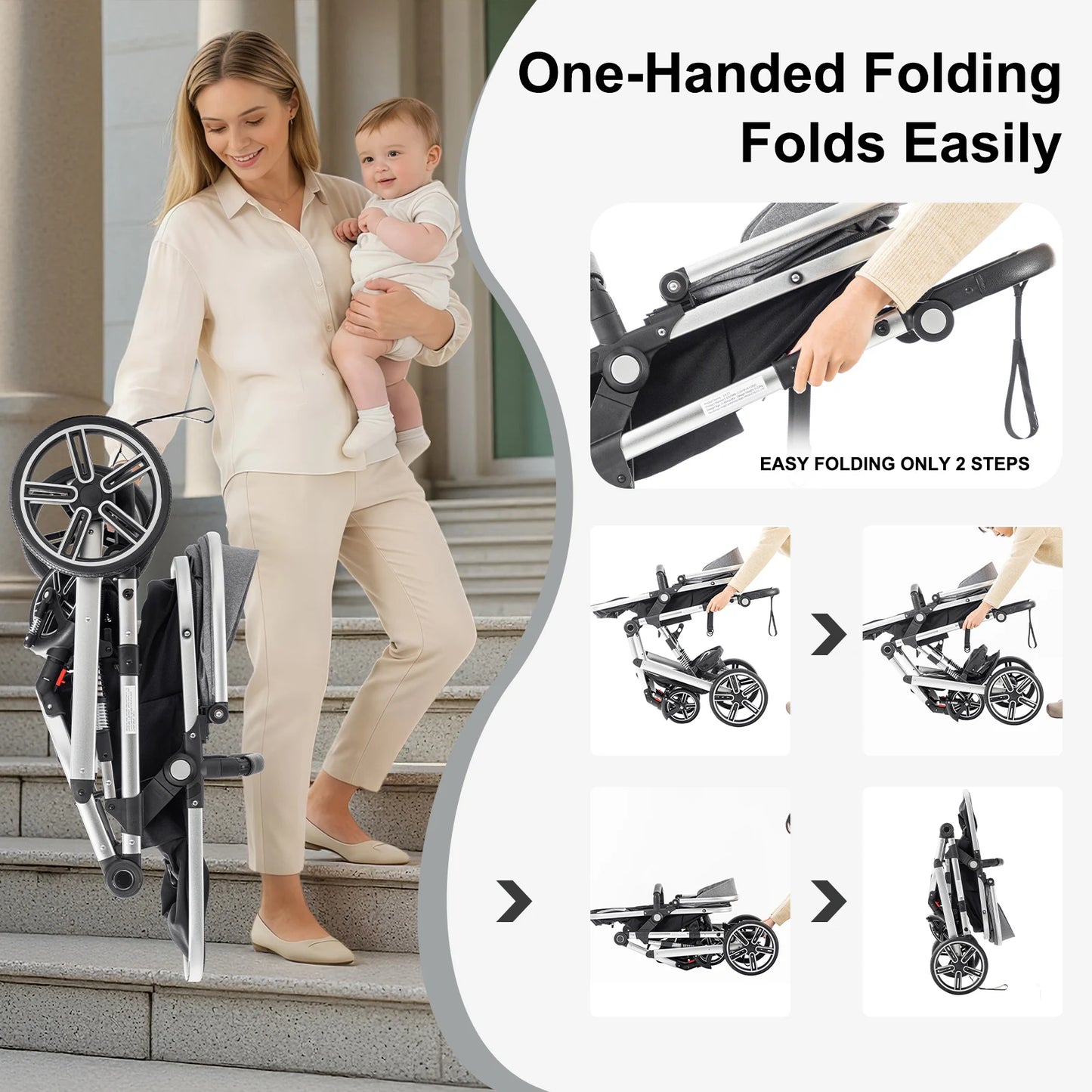 Baby Stroller 3 in 1 Luxurious Portable Travel Baby Carriage Fold Pram High Landscape Aluminum Frame Newborn Infant Stroller