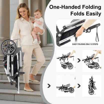 Baby Stroller 3 in 1 Luxurious Portable Travel Baby Carriage Fold Pram High Landscape Aluminum Frame Newborn Infant Stroller