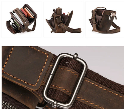 Men's Vintage Wild Horse Leather Single-Shoulder Bag Casual Large-Capacity Crossbody Backpack High-End Genuine Leather