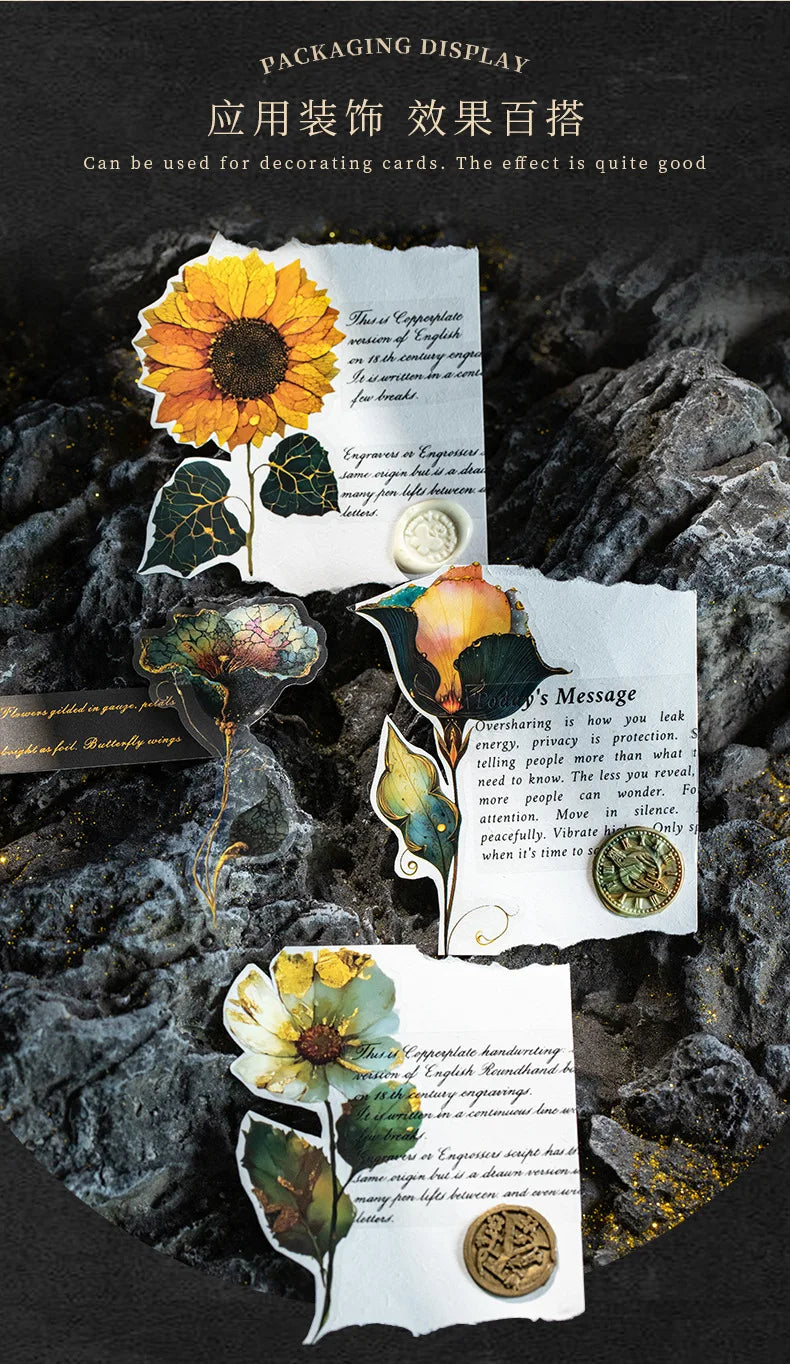 10pcs/1lot Kawaii Scrapbook Sticker Golden Flower Shadow Scrapbooking Supplies Planner Decorative Stationery Sticker