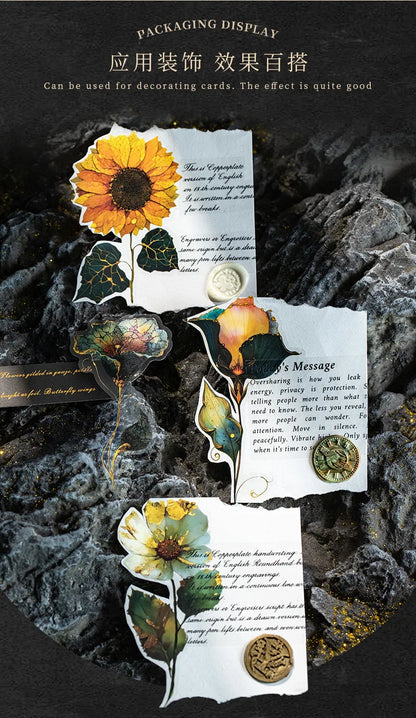 10pcs/1lot Kawaii Scrapbook Sticker Golden Flower Shadow Scrapbooking Supplies Planner Decorative Stationery Sticker