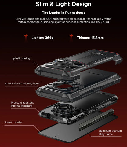 DOOGEE Blade20 Pro Rugged Phone 125dB Speaker Gemini AI 11800mAh Battery 6.6'' Display Android 15 Global Version Smartphone NFC
