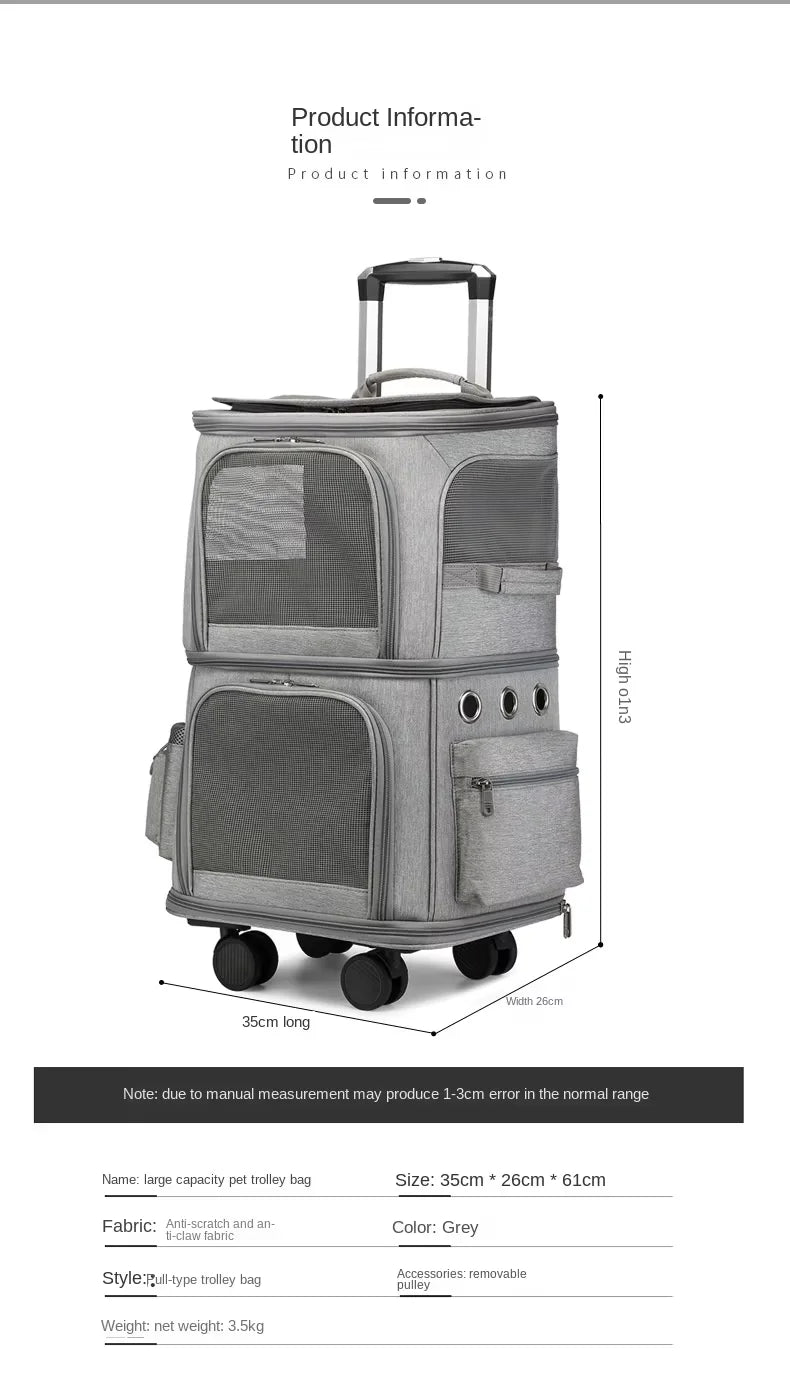 Double Backpack Foldeable Lightweight Pet Stroller For Two Dogs And Cats Outdoor Travel With 4 Wheels