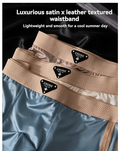3PCS/Pack Luxury Satin-like Ice Silk Men's Panties Hygroscopic Breathable Double-layer Silk Crotch Boxer High Elastic Underpants