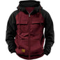 Autumn Winter Hoodies Men Zipper Patchwork Warm Fleece Sweatshirts Multi Pockets Male Fashion Hooded Jacket Thick Outdoor Hoodie
